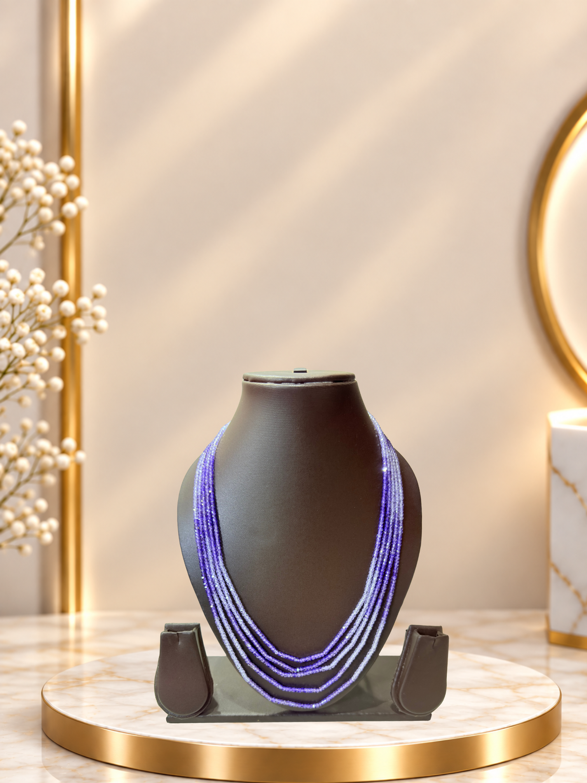 C.Z Purple And Silver Beads Necklace